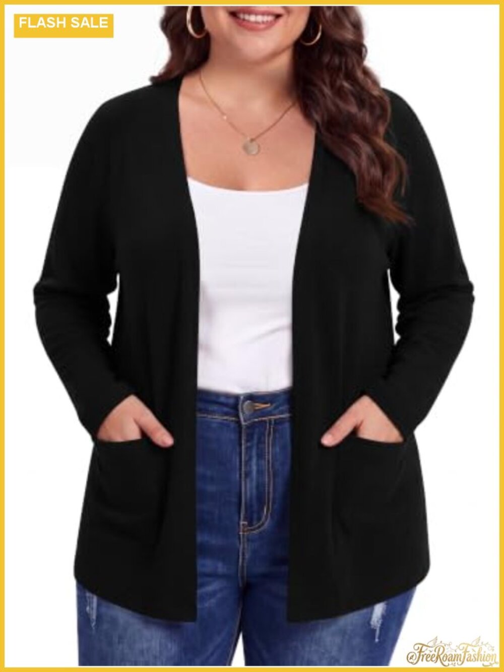 Plus Size Lightweight Cardigan Women Long Sleeve Sweater Open Front Kimono
